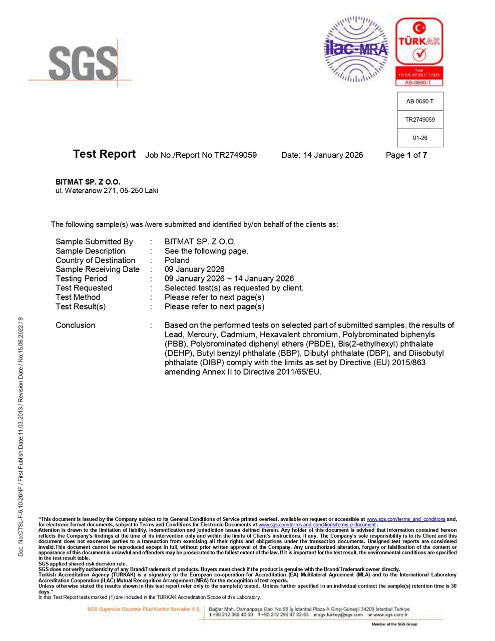 Certyfikat RoHS Bitmat AF-25